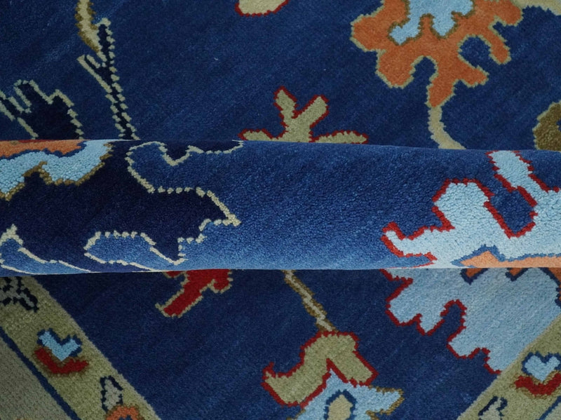 9x12 Hand Knotted Blue and Beige Colorful Oushak Wool Area Rug