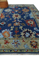 9x12 Hand Knotted Blue and Beige Colorful Oushak Wool Area Rug