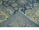9x12 Hand Knotted Blue and Beige Traditional Oushak Wool Area Rug