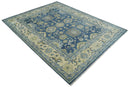9x12 Hand Knotted Blue and Beige Traditional Oushak Wool Area Rug