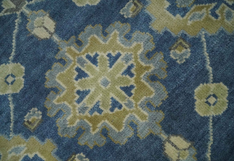 9x12 Hand Knotted Blue and Beige Traditional Oushak Wool Area Rug