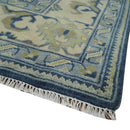 9x12 Hand Knotted Blue and Beige Traditional Oushak Wool Area Rug