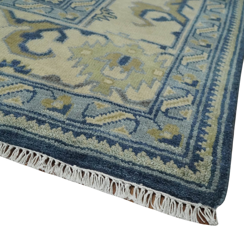 9x12 Hand Knotted Blue and Beige Traditional Oushak Wool Area Rug