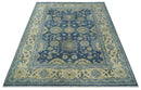 9x12 Hand Knotted Blue and Beige Traditional Oushak Wool Area Rug