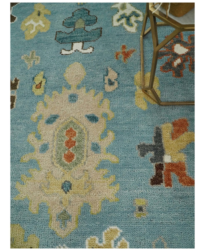 9x12 Hand Knotted Blue and Beige Traditional Vintage Persian Oushak Antique Wool Rug | TRDCP607912