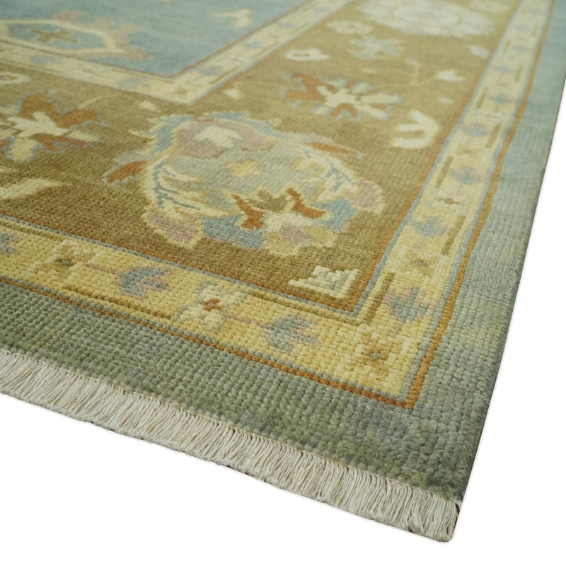 9x12 Hand Knotted Blue and Brown Traditional Antique Style Wool Area Rug