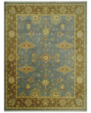 9x12 Hand Knotted Blue and Brown Traditional Antique Style Wool Area Rug