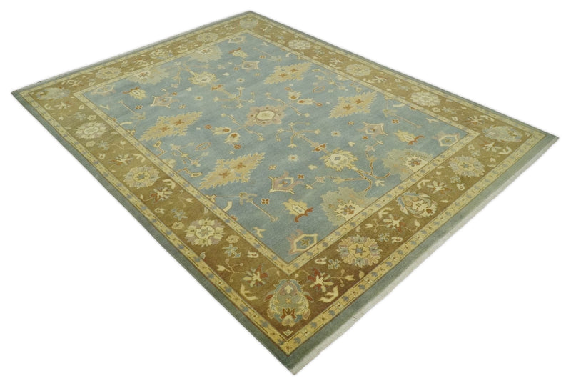 9x12 Hand Knotted Blue and Brown Traditional Antique Style Wool Area Rug