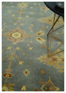 9x12 Hand Knotted Blue and Brown Traditional Antique Style Wool Area Rug