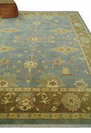 9x12 Hand Knotted Blue and Brown Traditional Antique Style Wool Area Rug