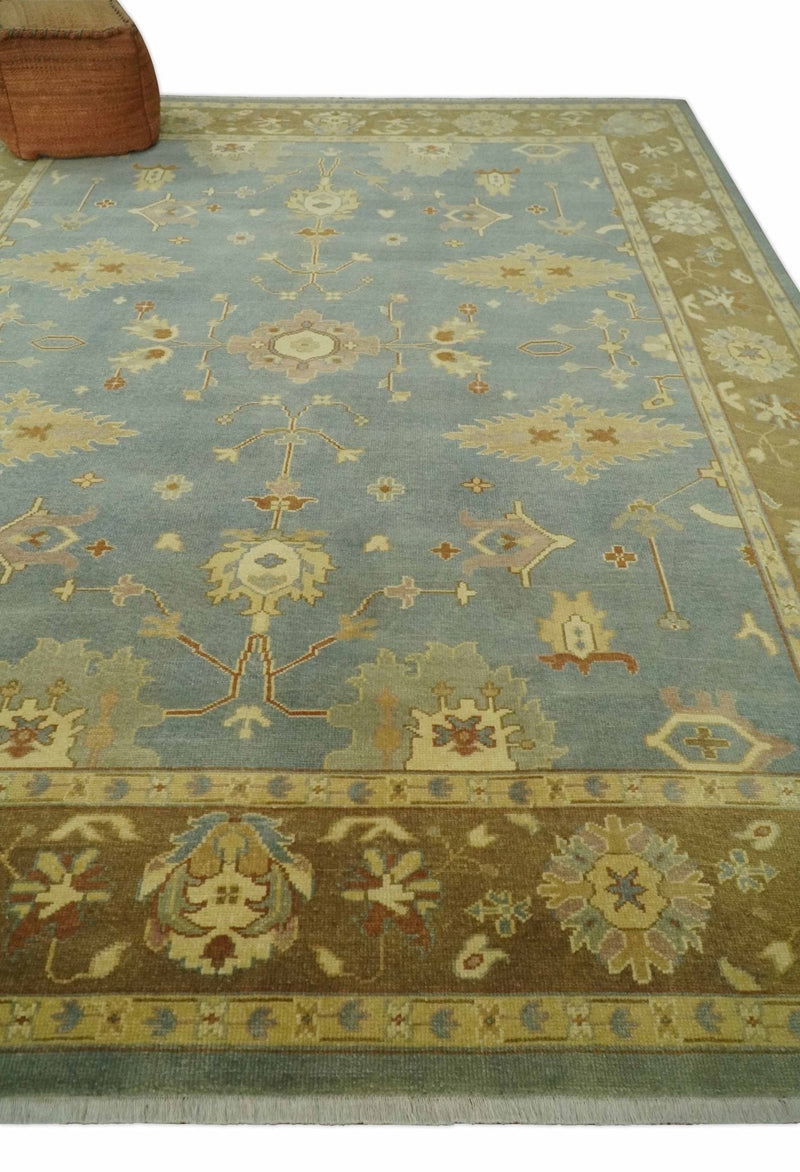 9x12 Hand Knotted Blue and Brown Traditional Antique Style Wool Area Rug