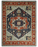 9x12 Hand Knotted Blue and Rust Traditional Heriz Serapi Antique Wool Rug | TRDCP680912