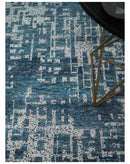9x12 Hand Knotted Blue and Silver Modern Abstract Contemporary Recycled Silk Area Rug | OP3