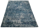 9x12 Hand Knotted Blue and Silver Modern Abstract Contemporary Recycled Silk Area Rug | OP3
