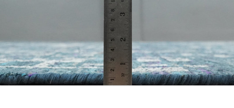 9x12 Hand Knotted Blue and Silver Modern Abstract Contemporary Recycled Silk Area Rug | OP3