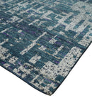 9x12 Hand Knotted Blue and Silver Modern Abstract Contemporary Recycled Silk Area Rug | OP3