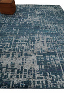 9x12 Hand Knotted Blue and Silver Modern Abstract Contemporary Recycled Silk Area Rug | OP3