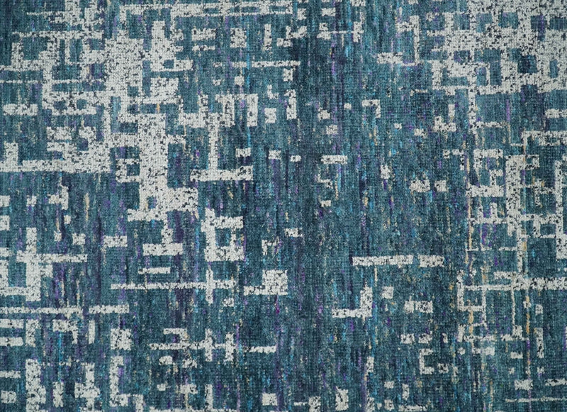 9x12 Hand Knotted Blue and Silver Modern Abstract Contemporary Recycled Silk Area Rug | OP3