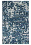 9x12 Hand Knotted Blue and Silver Modern Abstract Contemporary Recycled Silk Area Rug | OP3