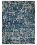 9x12 Hand Knotted Blue and Silver Modern Abstract Contemporary Recycled Silk Area Rug | OP3