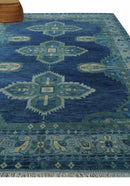 9x12 Hand Knotted Blue and Silver Traditional Antique Style Wool Rug