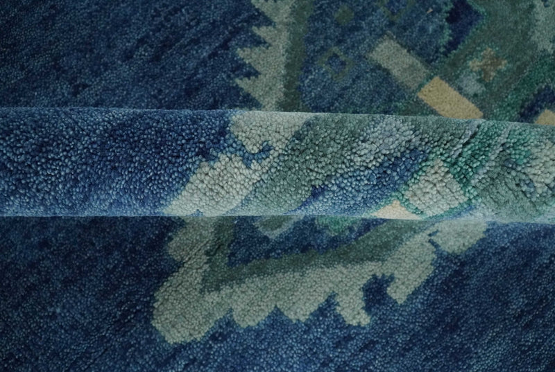 9x12 Hand Knotted Blue and Silver Traditional Antique Style Wool Rug