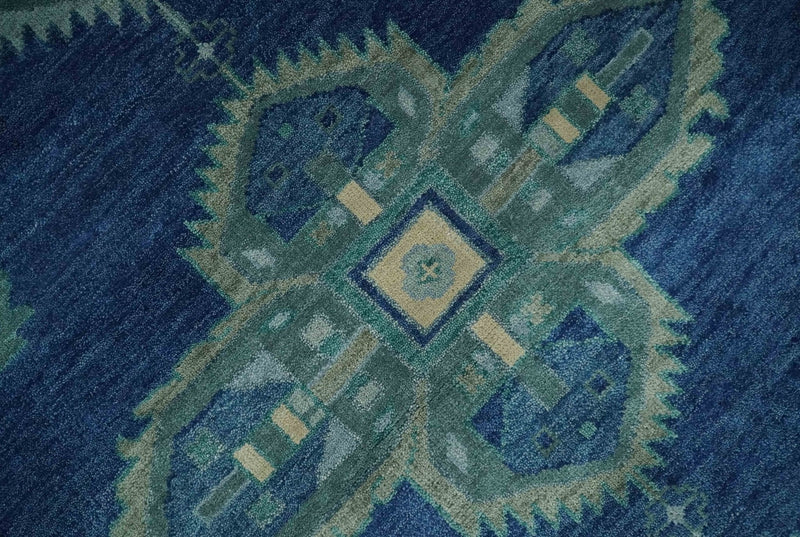 9x12 Hand Knotted Blue and Silver Traditional Antique Style Wool Rug