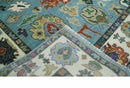 9x12 Hand Knotted Blue, Ivory and Gray vibrant Colorful Oushak Wool Area Rug