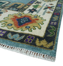 9x12 Hand Knotted Blue, Ivory and Gray vibrant Colorful Oushak Wool Area Rug