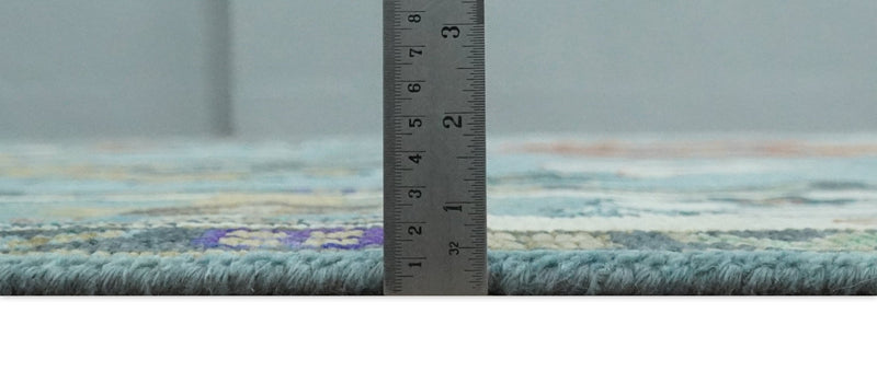 9x12 Hand Knotted Blue, Ivory and Gray vibrant Colorful Oushak Wool Area Rug