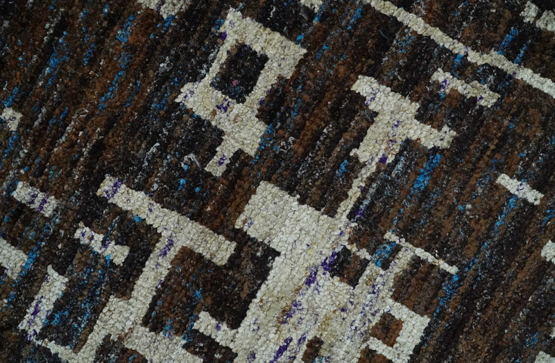 5x8 and 9x12 Hand Knotted Camel and Brown Modern Abstract Contemporary Recycled Silk Area Rug | OP29