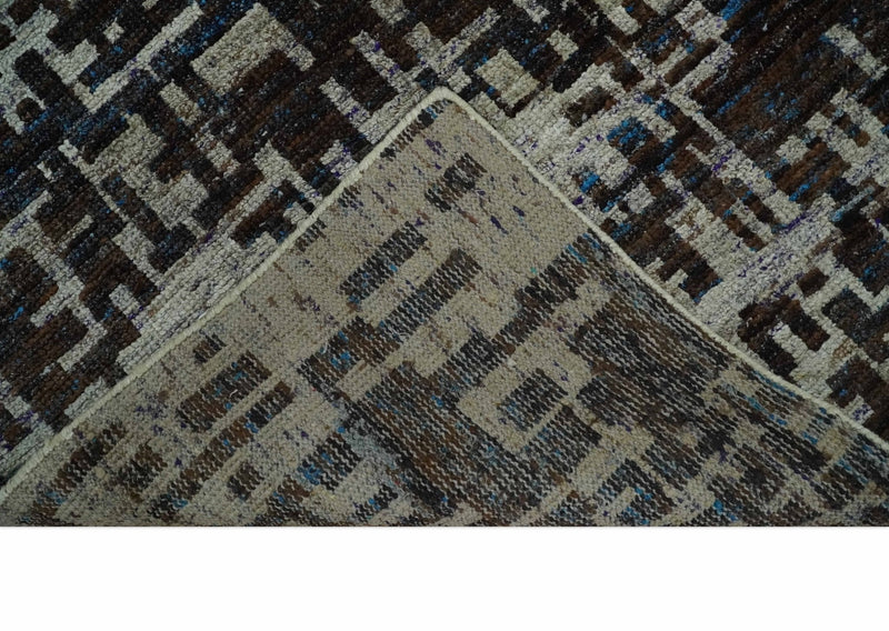 5x8 and 9x12 Hand Knotted Camel and Brown Modern Abstract Contemporary Recycled Silk Area Rug | OP29