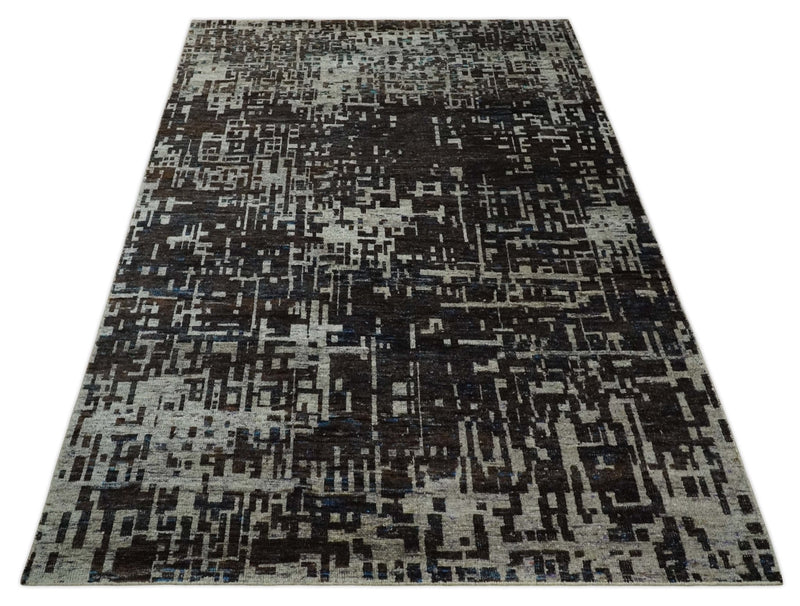 5x8 and 9x12 Hand Knotted Camel and Brown Modern Abstract Contemporary Recycled Silk Area Rug | OP29