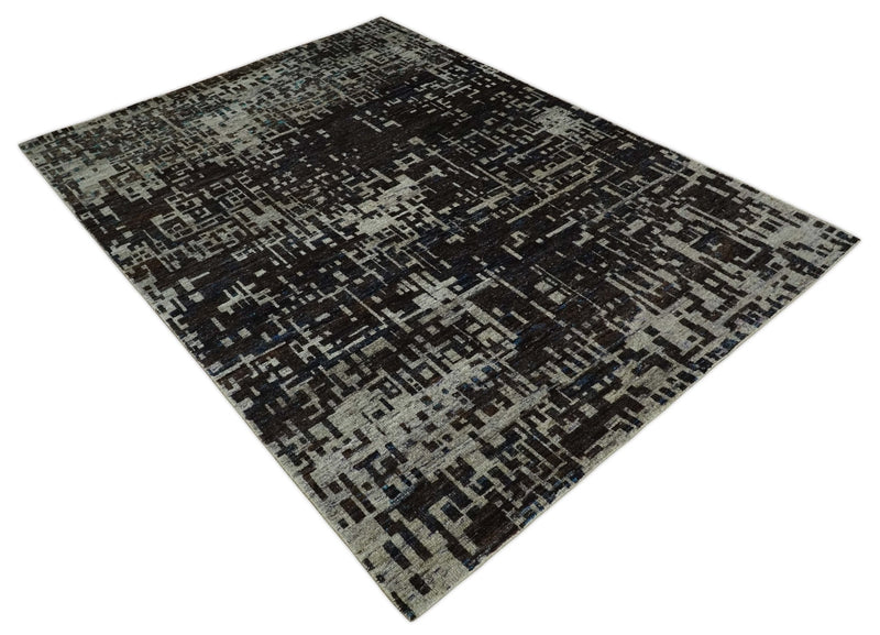 5x8 and 9x12 Hand Knotted Camel and Brown Modern Abstract Contemporary Recycled Silk Area Rug | OP29