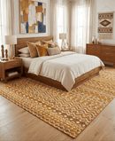 Gold and White Hand Knotted Recycled Silk Area Rug - Modern Southwestern Tribal Trellis 9x12
