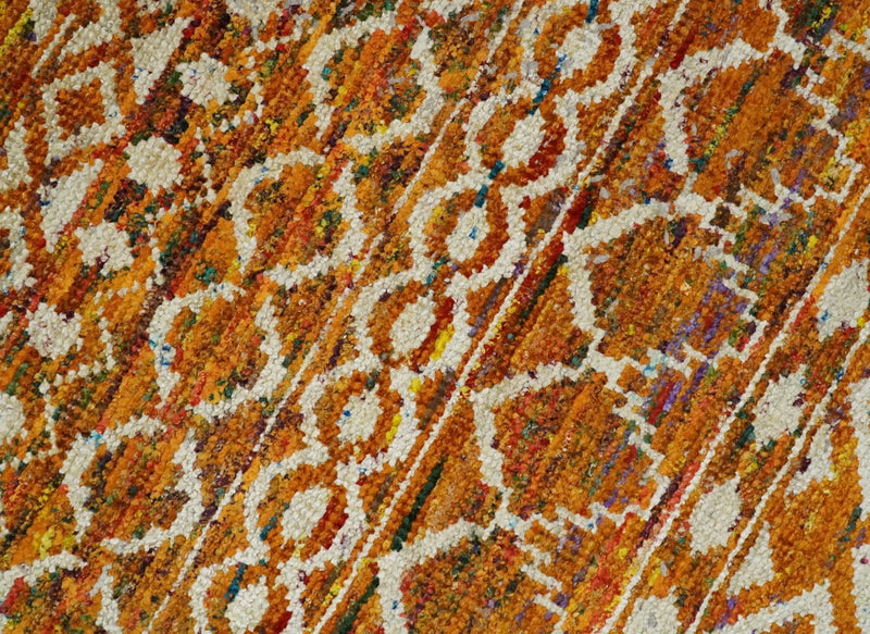 9x12 Hand Knotted Gold and White Modern Contemporary Southwestern Tribal Trellis Recycled Silk Area Rug | OP16