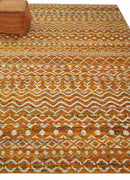 9x12 Hand Knotted Gold and White Modern Contemporary Southwestern Tribal Trellis Recycled Silk Area Rug | OP16