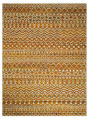 9x12 Hand Knotted Gold and White Modern Contemporary Southwestern Tribal Trellis Recycled Silk Area Rug | OP16