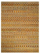 9x12 Hand Knotted Gold and White Modern Contemporary Southwestern Tribal Trellis Recycled Silk Area Rug | OP16