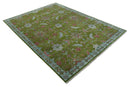 9x12 Hand Knotted Green, Silver and Maroon Traditional Wool Area Rug by The Rug Decor