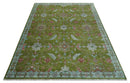 9x12 Hand Knotted Green, Silver and Maroon Traditional Wool Area Rug by The Rug Decor