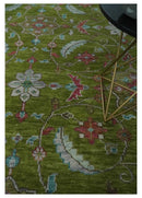 9x12 Hand Knotted Green, Silver and Maroon Traditional Wool Area Rug by The Rug Decor
