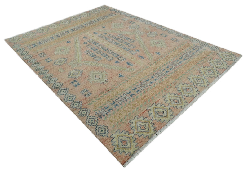 9x12 Hand Knotted Heriz Serapi Peach, Beige and Blue Area Rug