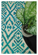 Ivory Blue Recycled Silk Area Rug 4x6 9x12 - Hand Knotted