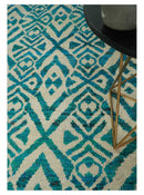 Ivory Blue Recycled Silk Area Rug 4x6 9x12 - Hand Knotted