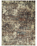 9x12 Hand Knotted Ivory and Brown Modern Abstract Contemporary Recycled Silk Area Rug | OP12
