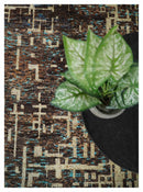 9x12 Hand Knotted Ivory and Brown Modern Abstract Contemporary Recycled Silk Area Rug | OP12