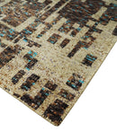 9x12 Hand Knotted Ivory and Brown Modern Abstract Contemporary Recycled Silk Area Rug | OP12