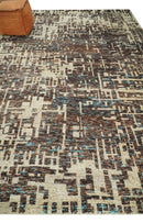 9x12 Hand Knotted Ivory and Brown Modern Abstract Contemporary Recycled Silk Area Rug | OP12
