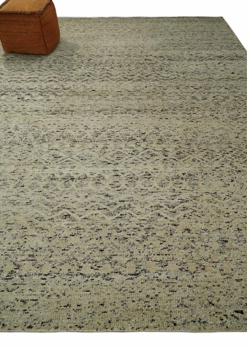 9x12 Hand Knotted Ivory, Gray and Brown Modern Contemporary Southwestern Tribal Trellis Recycled Silk Area Rug | OP23